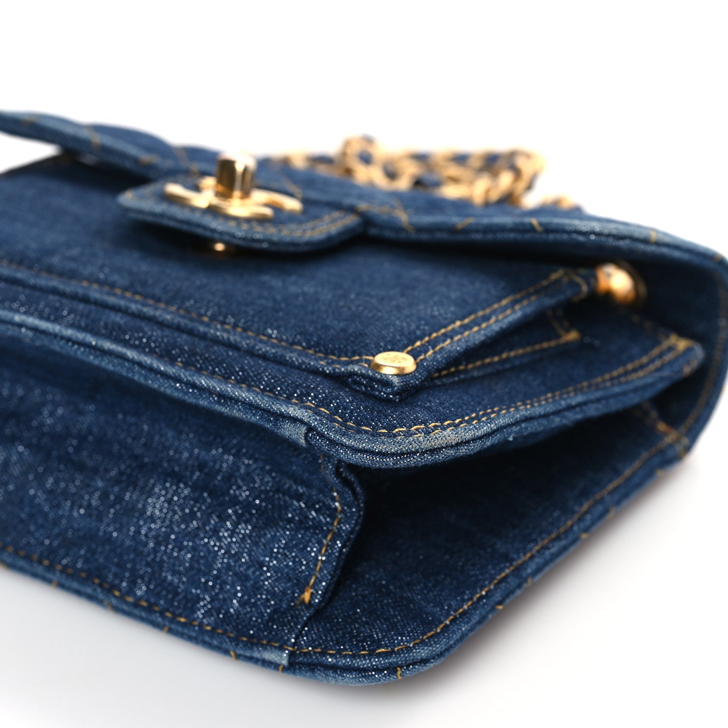 Chanel Denim Quilted Double You Mini Flap Blue Golden 9 of 9