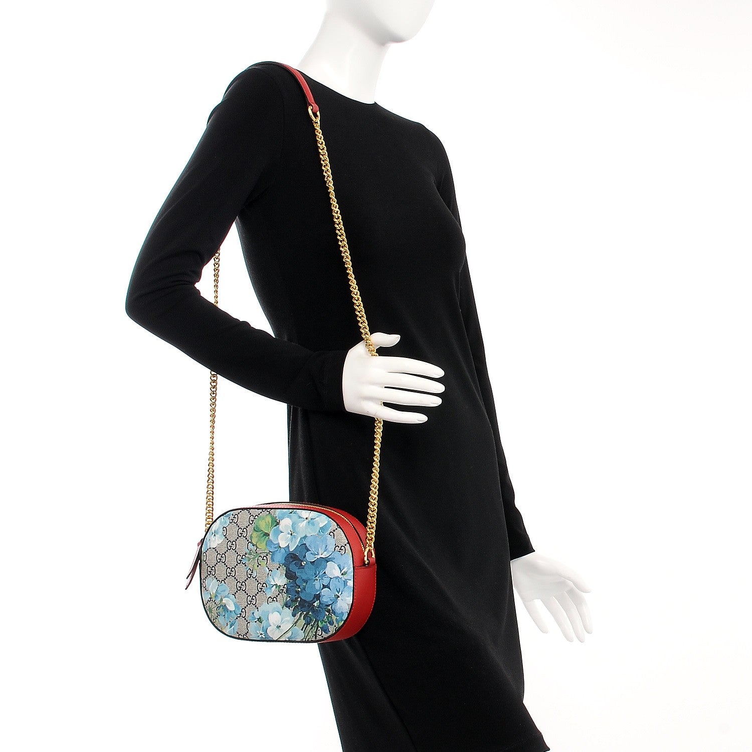 Gucci GG Supreme Monogram Blooms Mini Chain Shoulder Bag Beige Blue Navy Hibiscus Red 2 of 7