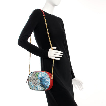 Gucci GG Supreme Monogram Blooms Mini Chain Shoulder Bag Beige Blue Navy Hibiscus Red 2 of 7