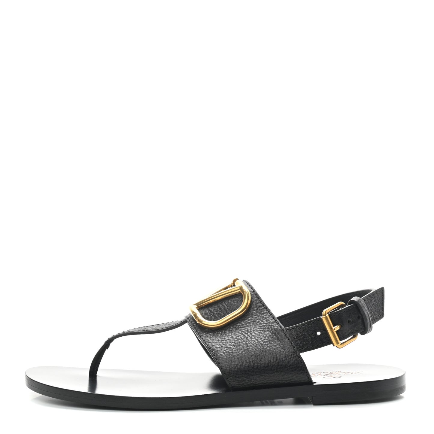 Grainy Cowhide Vlogo Slingback Flat Thong Sandals 37.5 Black