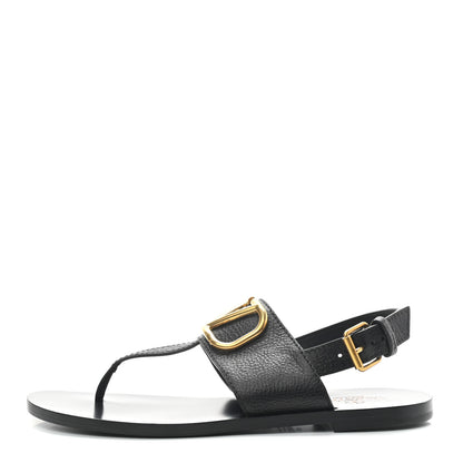 Valentino Garavani Grainy Cowhide Vlogo Slingback Flat Thong Sandals 37.5 Black 1 of 7
