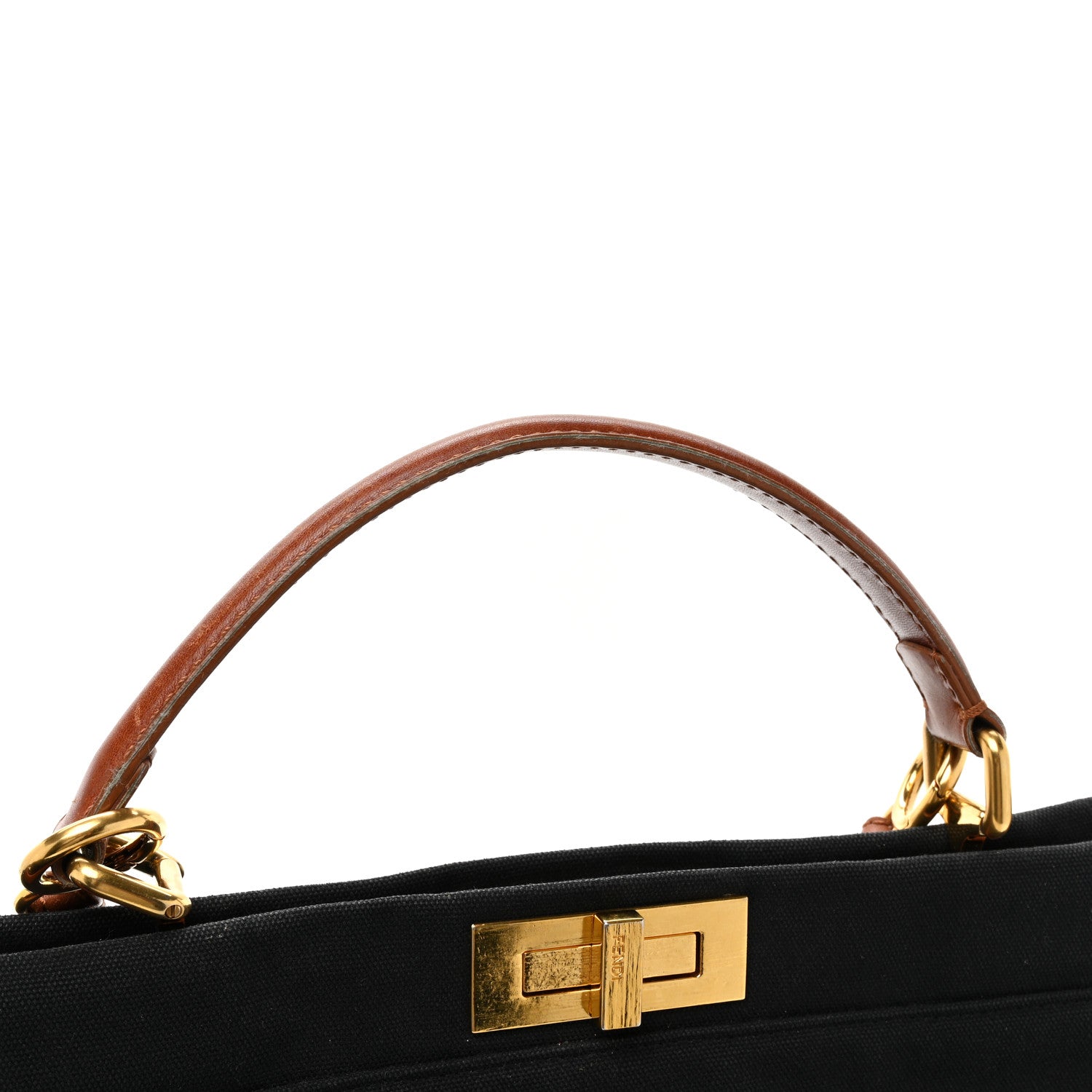 Fendi Canvas Large Peekaboo Iconic Satchel Black Cuoio 26 of 26