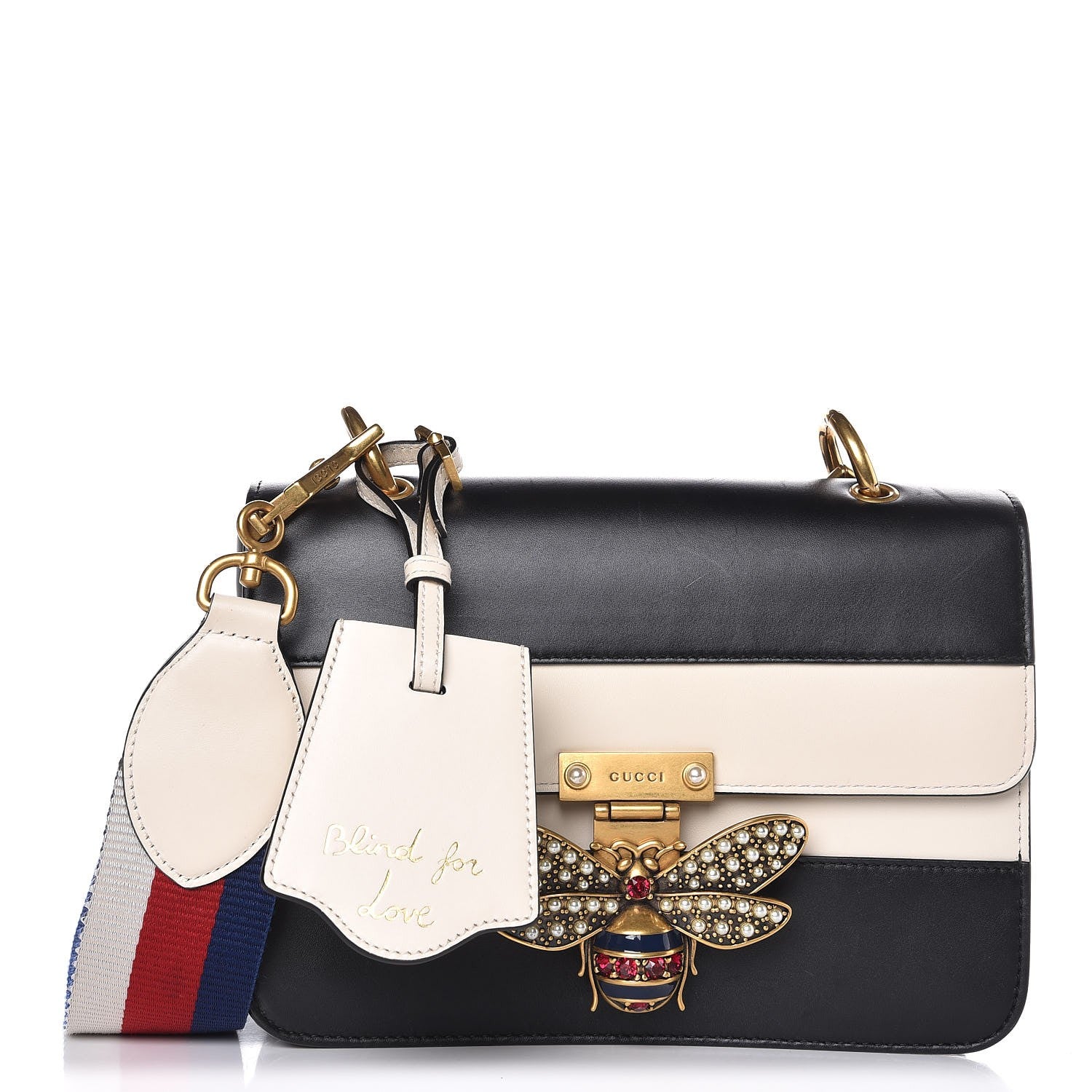 Gucci Calfskin Sylvie Web Queen Margaret Shoulder Bag Mystic White Black 1 of 8