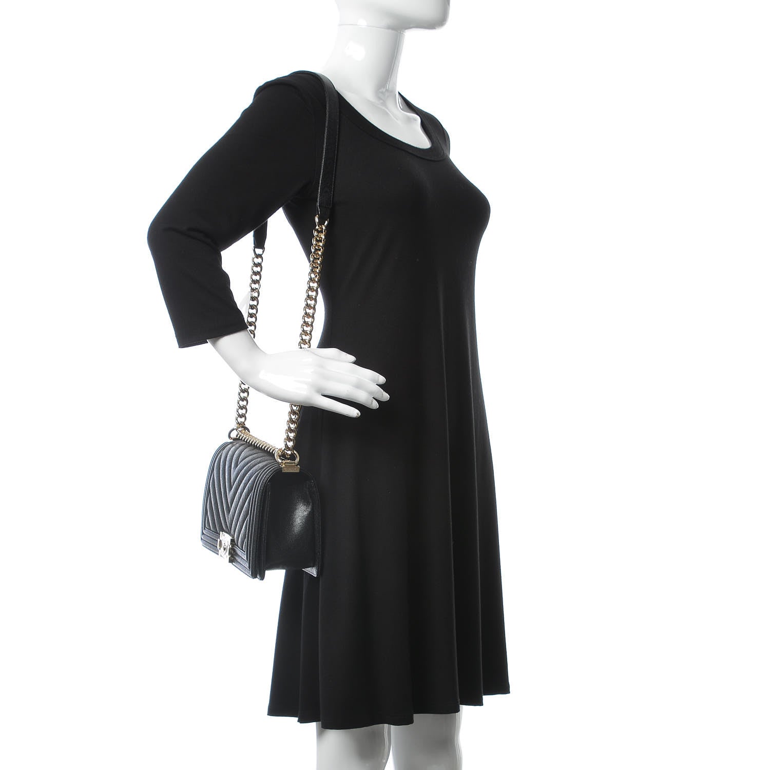 Chanel Caviar Chevron Quilted Medium Boy Flap Black 2 of 9