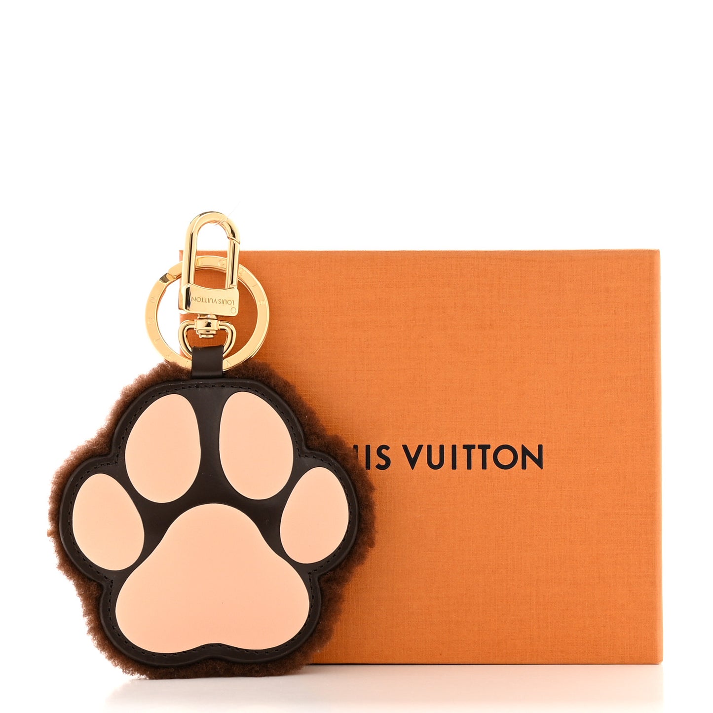 Shearling LV Paw Key Holder Bag Charm Brown