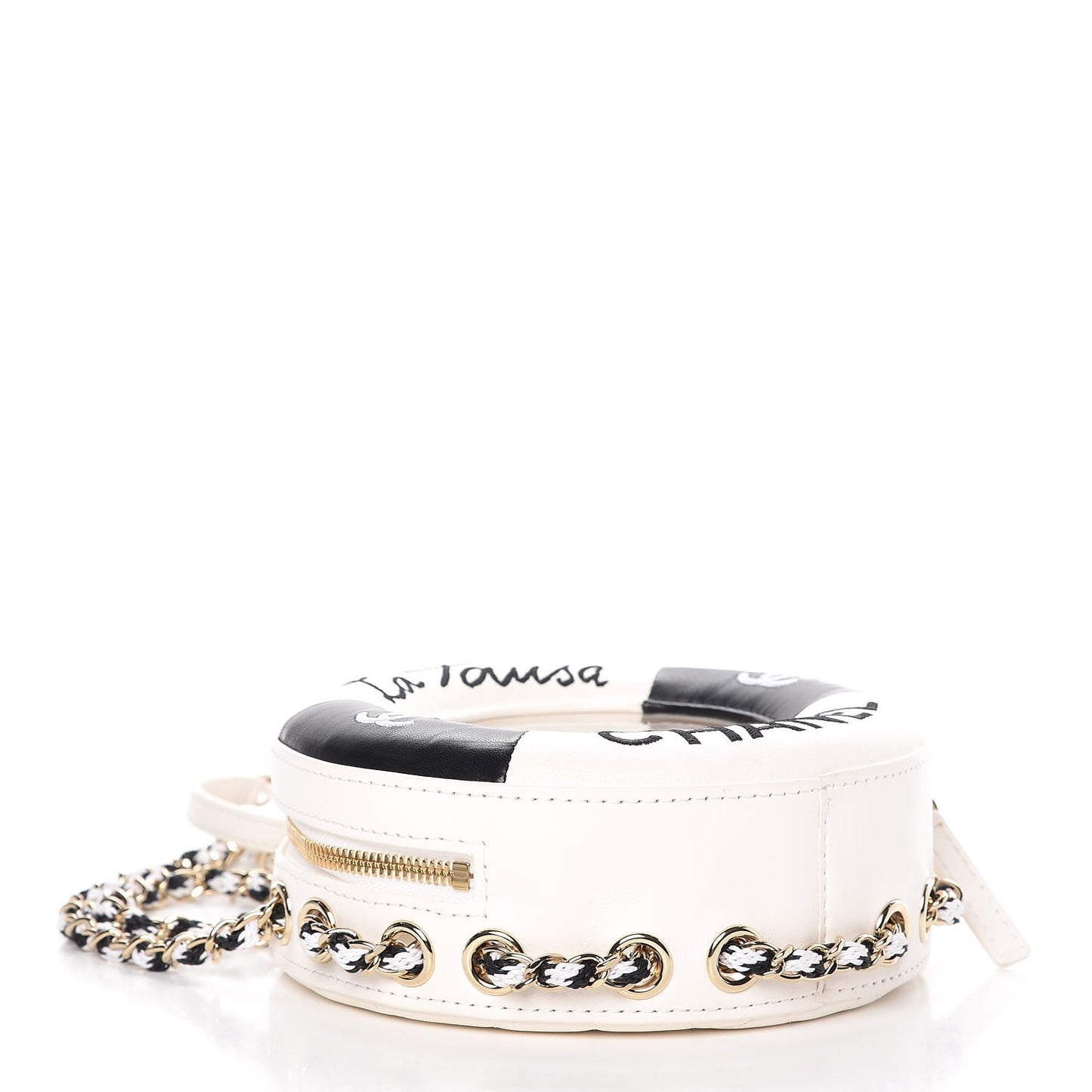 Lambskin Coco Lifesaver Round Bag Black White