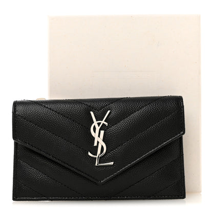 Saint Laurent Grain De Poudre Matelasse Chevron Monogram Compact Wallet Black 7 of 7