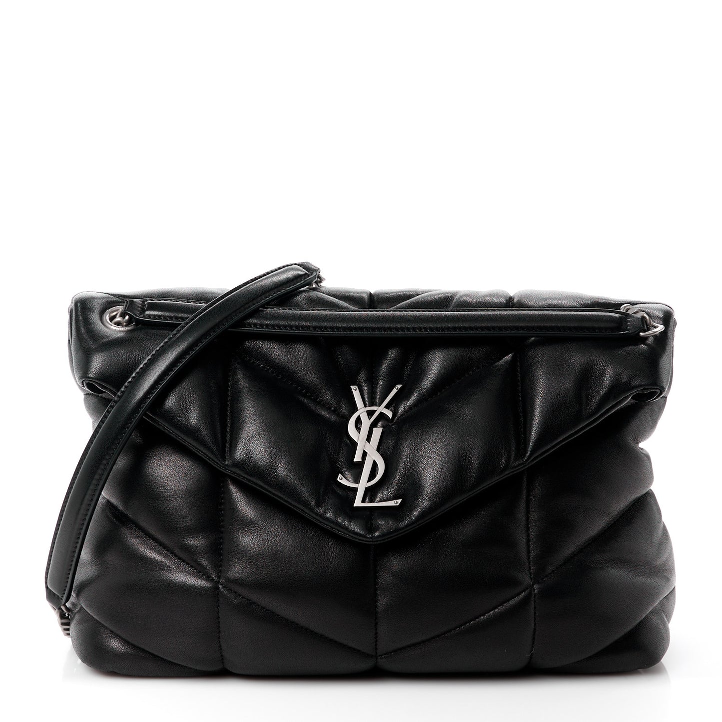 Lambskin Quilted Medium Loulou Puffer Monogram Chain Satchel Black