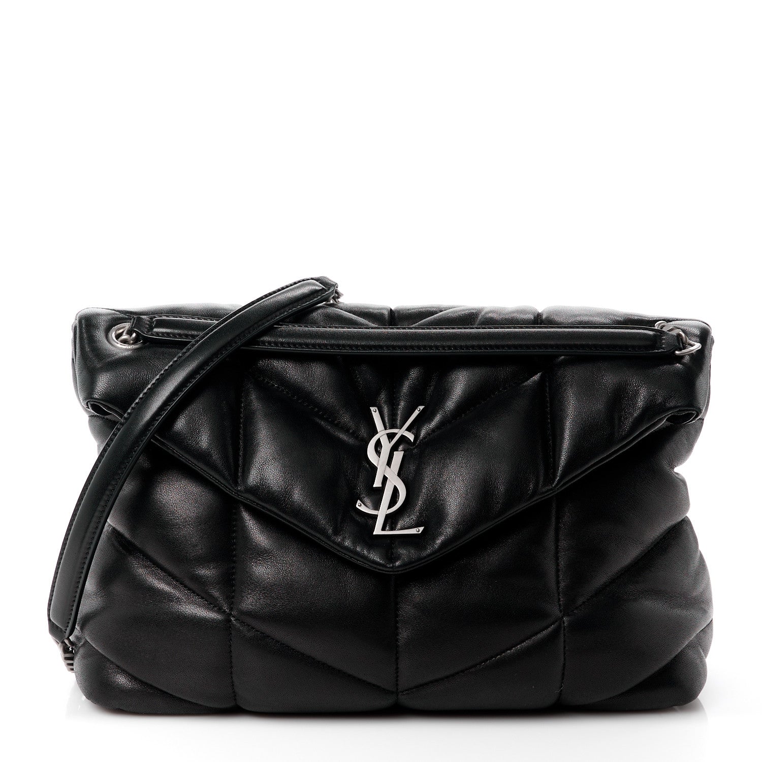 Saint Laurent Lambskin Quilted Medium Loulou Puffer Monogram Chain Satchel Black 1 of 11