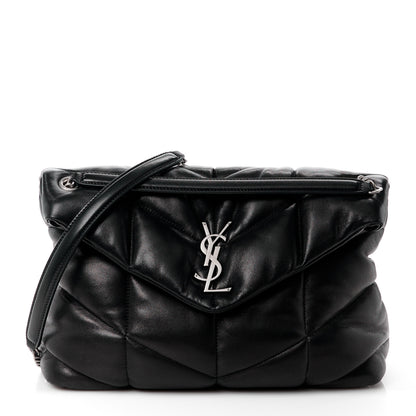 Saint Laurent Lambskin Quilted Medium Loulou Puffer Monogram Chain Satchel Black 1 of 11