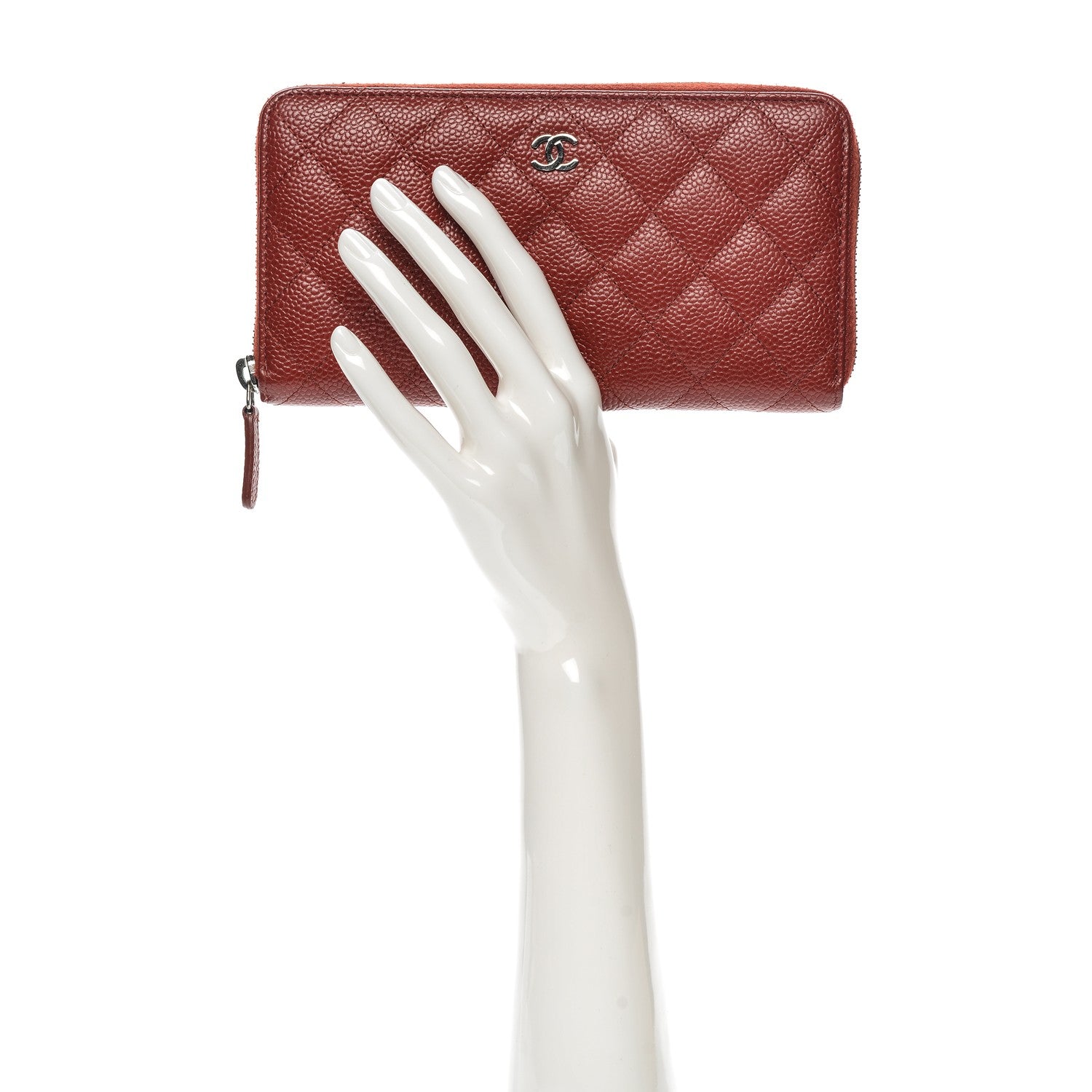 Chanel Caviar Quilted Large Gusset Zip Around Wallet Red 2 of 8