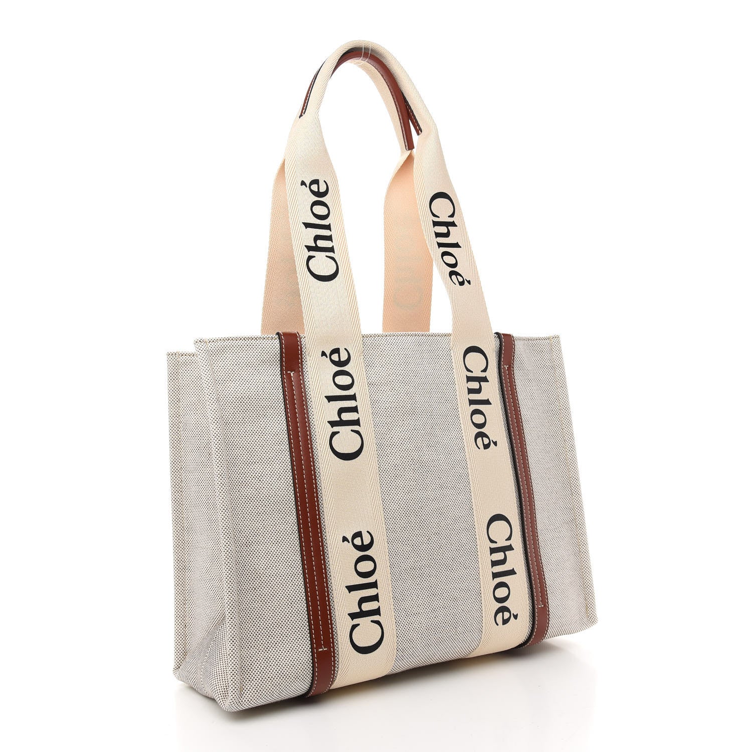 Chloe Cotton Calfskin Medium Woody Ribbon Tote White Brown 3 of 9