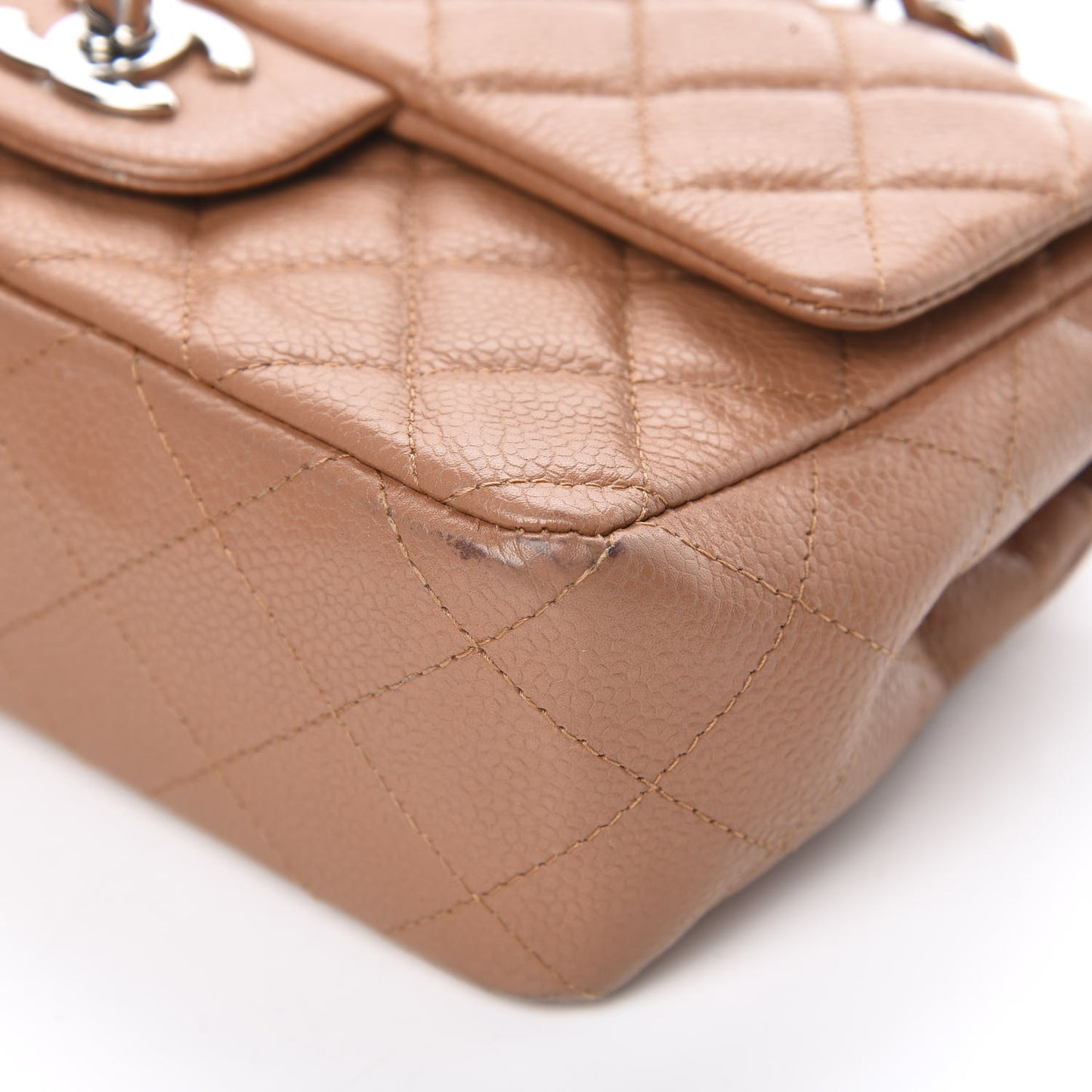 Caviar Quilted Mini Rectangular Flap Light Brown