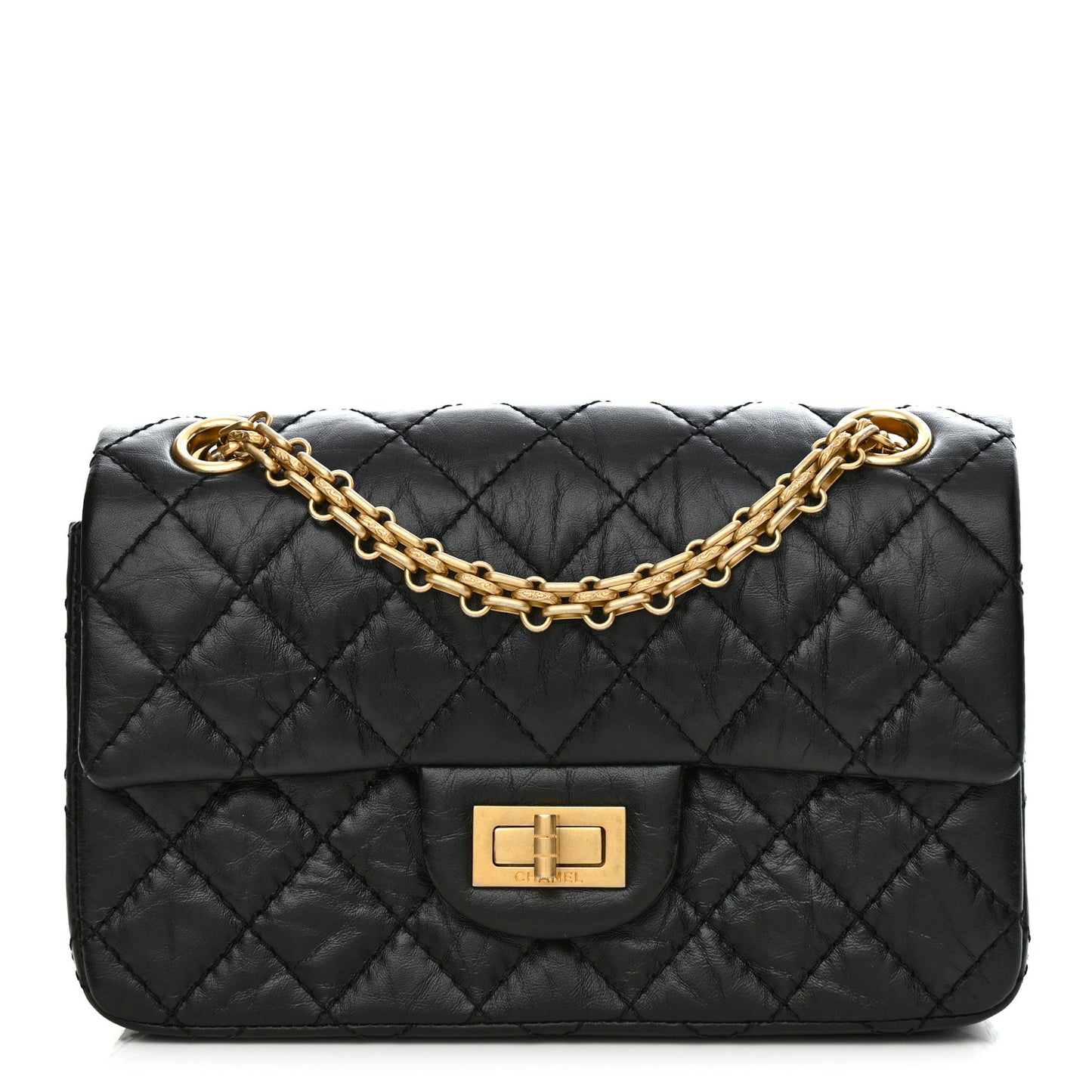 Aged Calfskin Quilted 2.55 Reissue Mini Flap Black