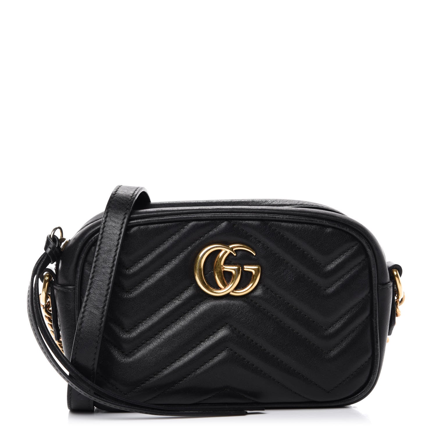 Gucci Calfskin Matelasse Mini GG Marmont Chain Shoulder Bag Black 1 of 10
