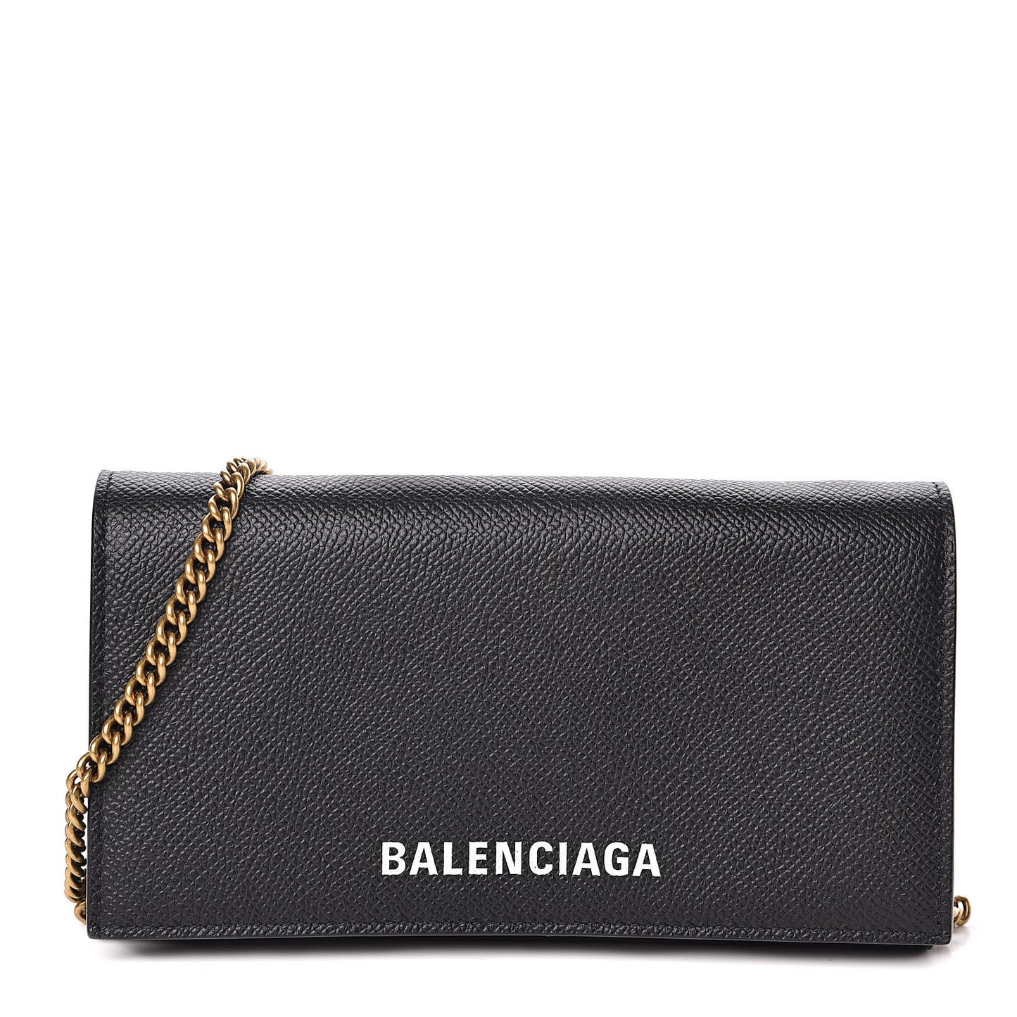 Signature Grained Calfskin Logo Ville Wallet on Chain Black