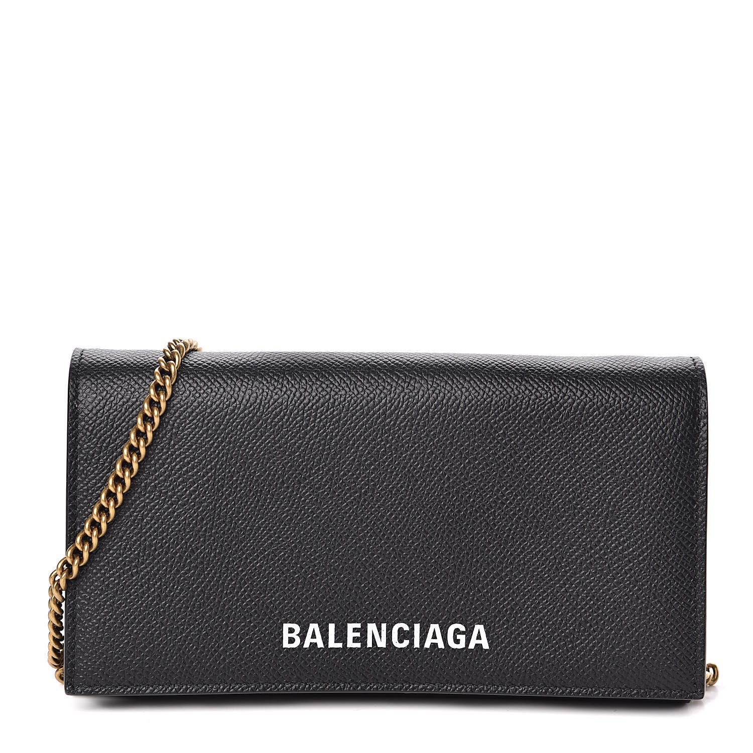 Balenciaga Signature Grained Calfskin Logo Ville Wallet on Chain Black 1 of 10
