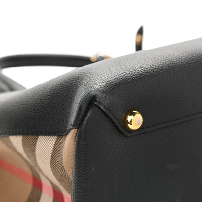 Burberry Grainy Calfskin House Check Medium Banner Tote Black 15 of 17