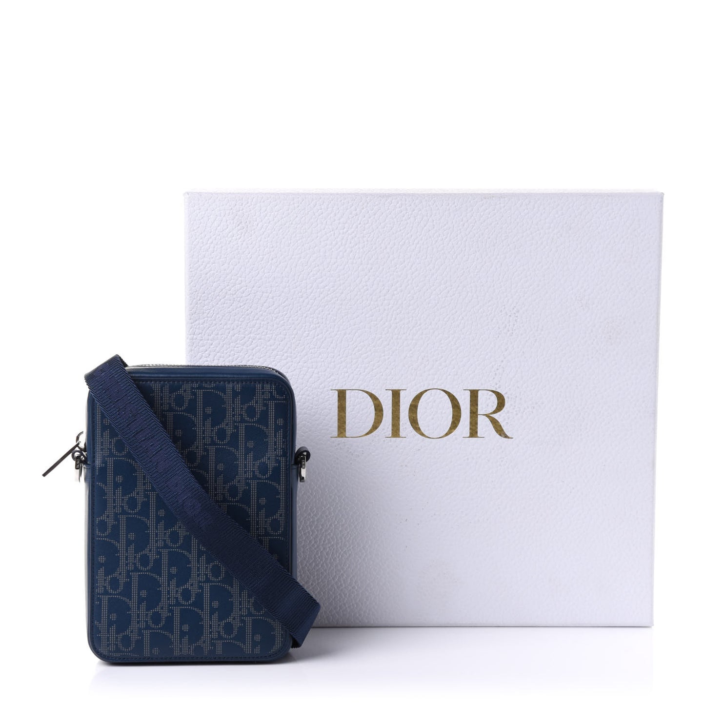 Calfskin Oblique Galaxy Perforated World Tour Messenger Pouch Blue White