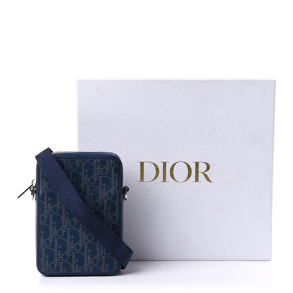 Christian Dior Calfskin Oblique Galaxy Perforated World Tour Messenger Pouch Blue White 10 of 10