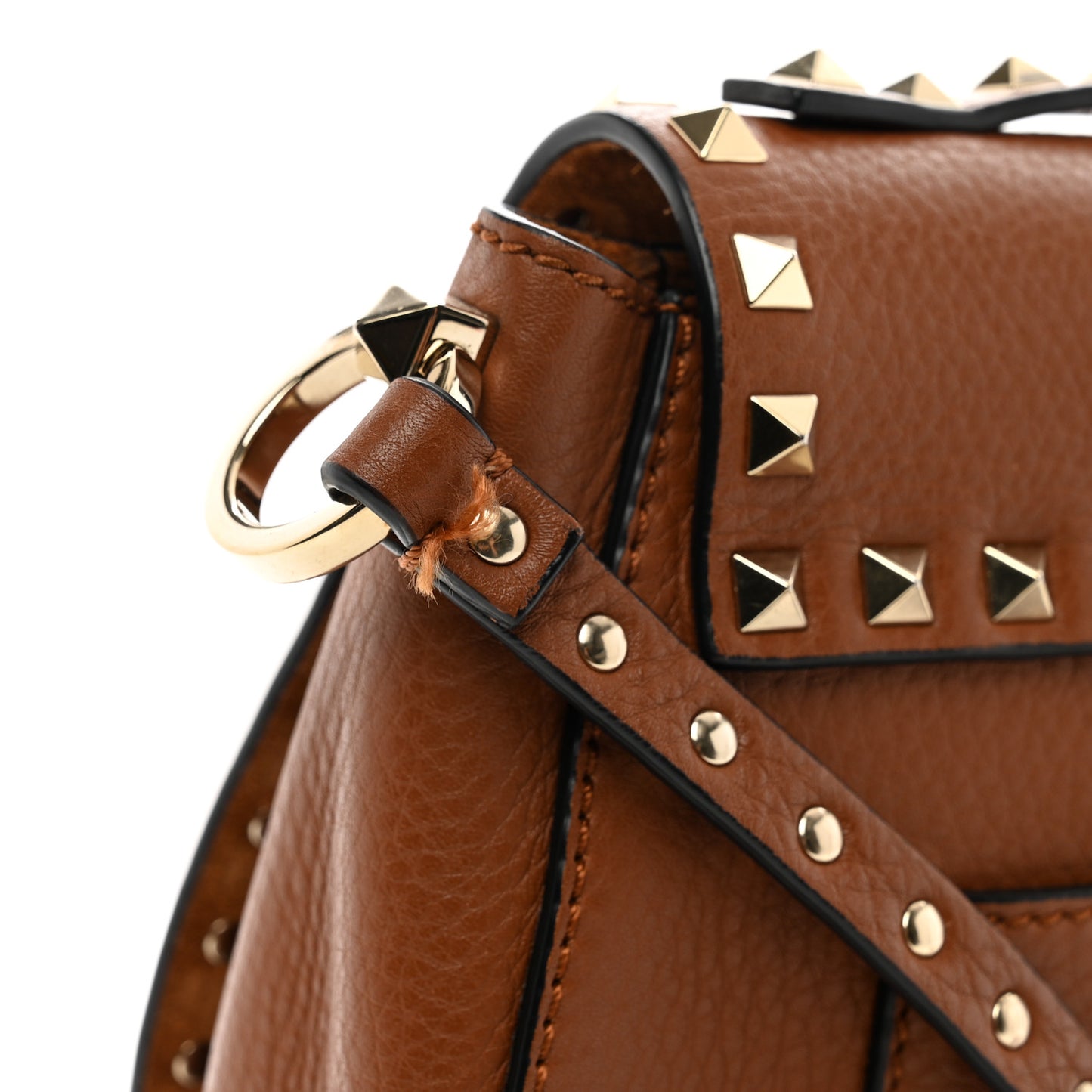 Pebbled Calfskin Rockstud Saddle Bag Saddle Brown