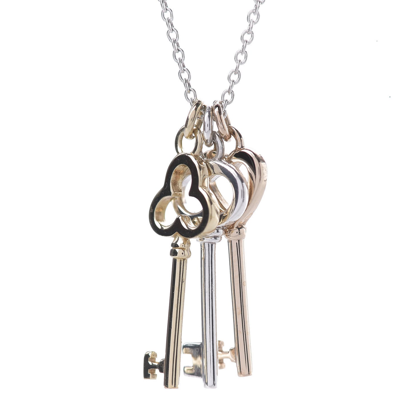 Sterling Silver 18K Yellow Rose Gold Triple Key Pendant Necklace