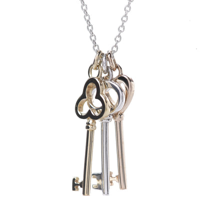 Tiffany Sterling Silver 18K Yellow Rose Gold Triple Key Pendant Necklace 4 of 6