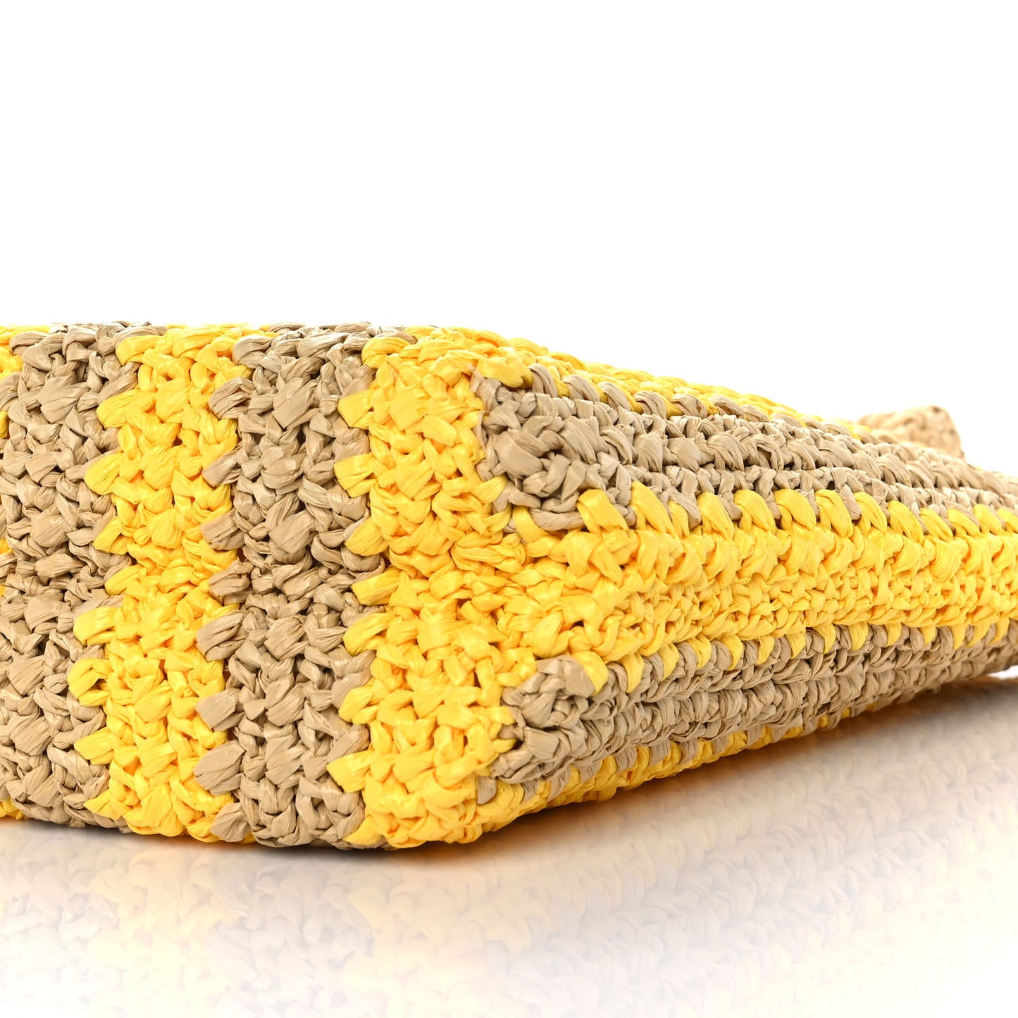 Yarn Raffia Effect Crochet Striped Small Logo Tote Naturale Giallo