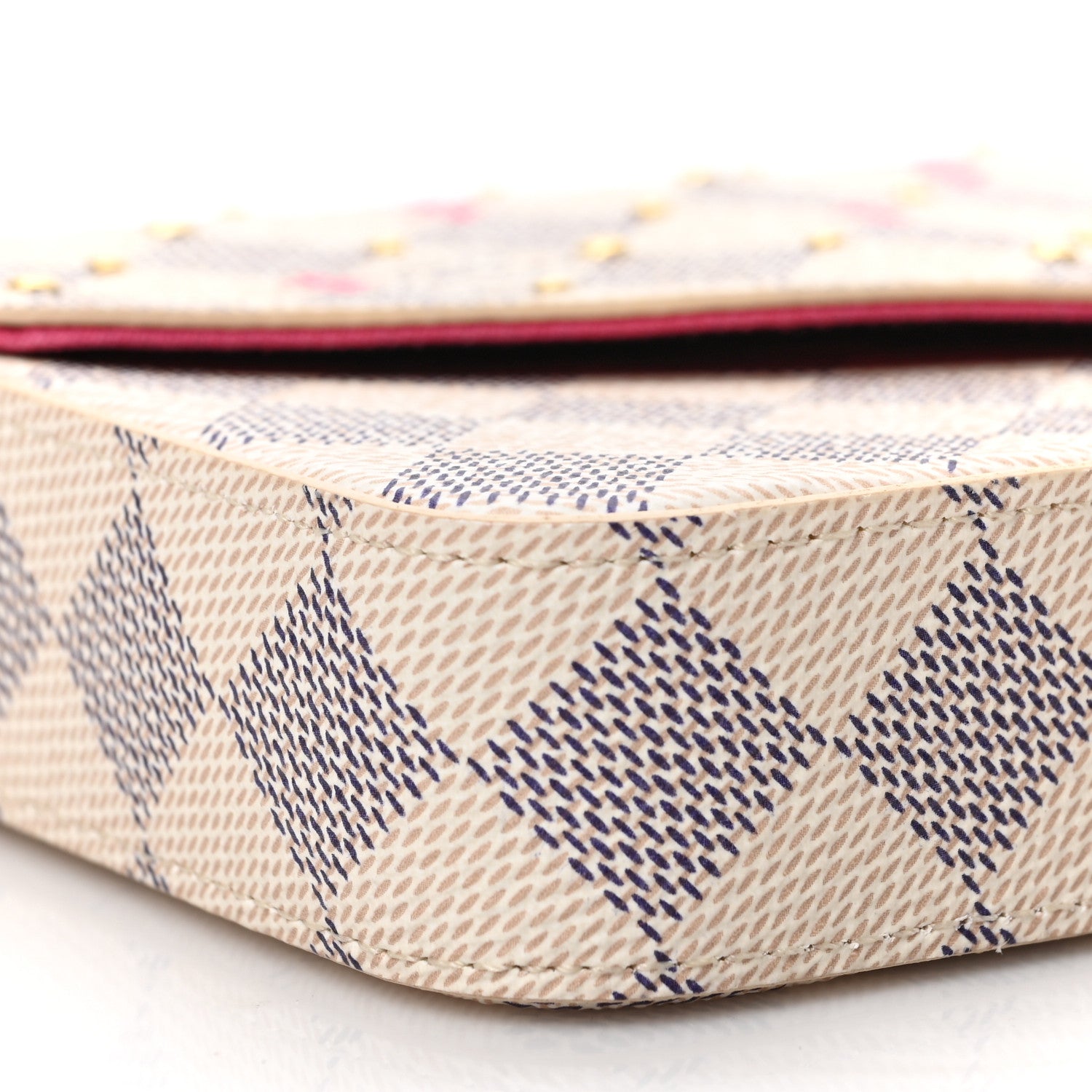 Louis Vuitton Damier Azur Studded Pochette Felicie Chain Wallet Fuchsia 8 of 9