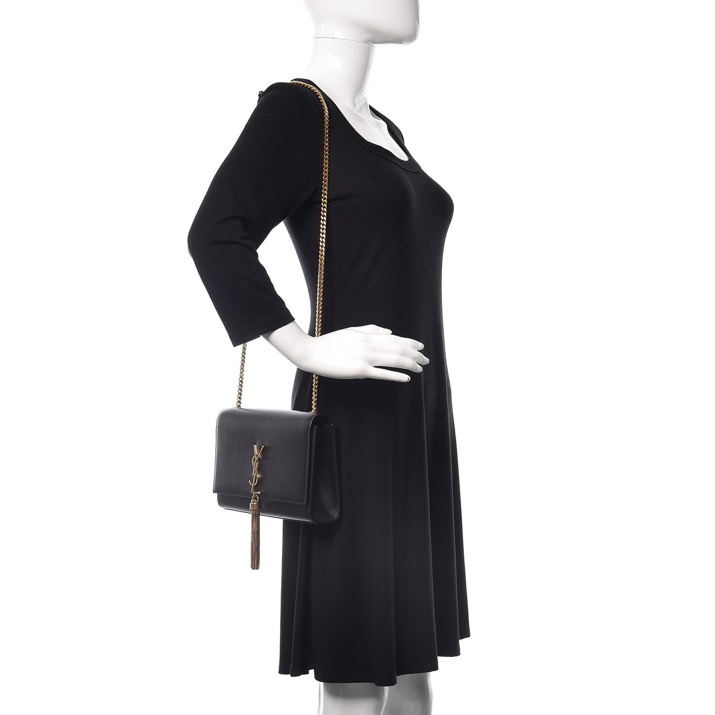 Smooth Calfskin Medium Classic Monogram Kate Tassel Satchel Black