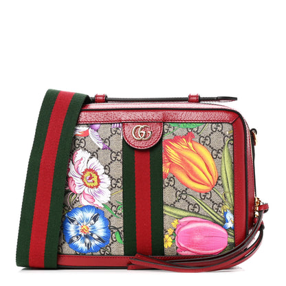 Gucci GG Supreme Monogram Flora Web Small Ophidia Top Handle Shoulder Bag Hibiscus Red 1 of 4