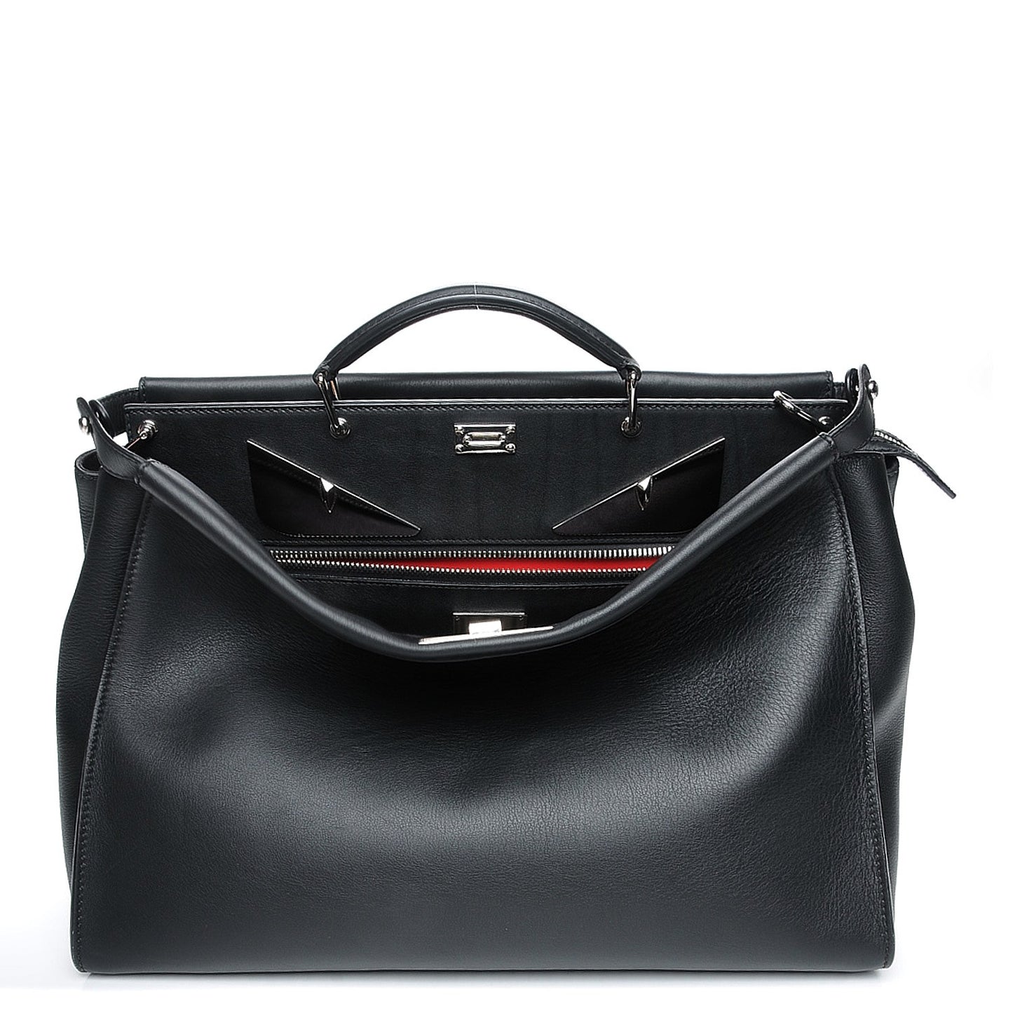 Calfskin Monster Eyes Large Mens Peekaboo Iconic Essential Satchel Black