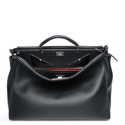 Fendi Calfskin Monster Eyes Large Mens Peekaboo Iconic Essential Satchel Black 1 of 9