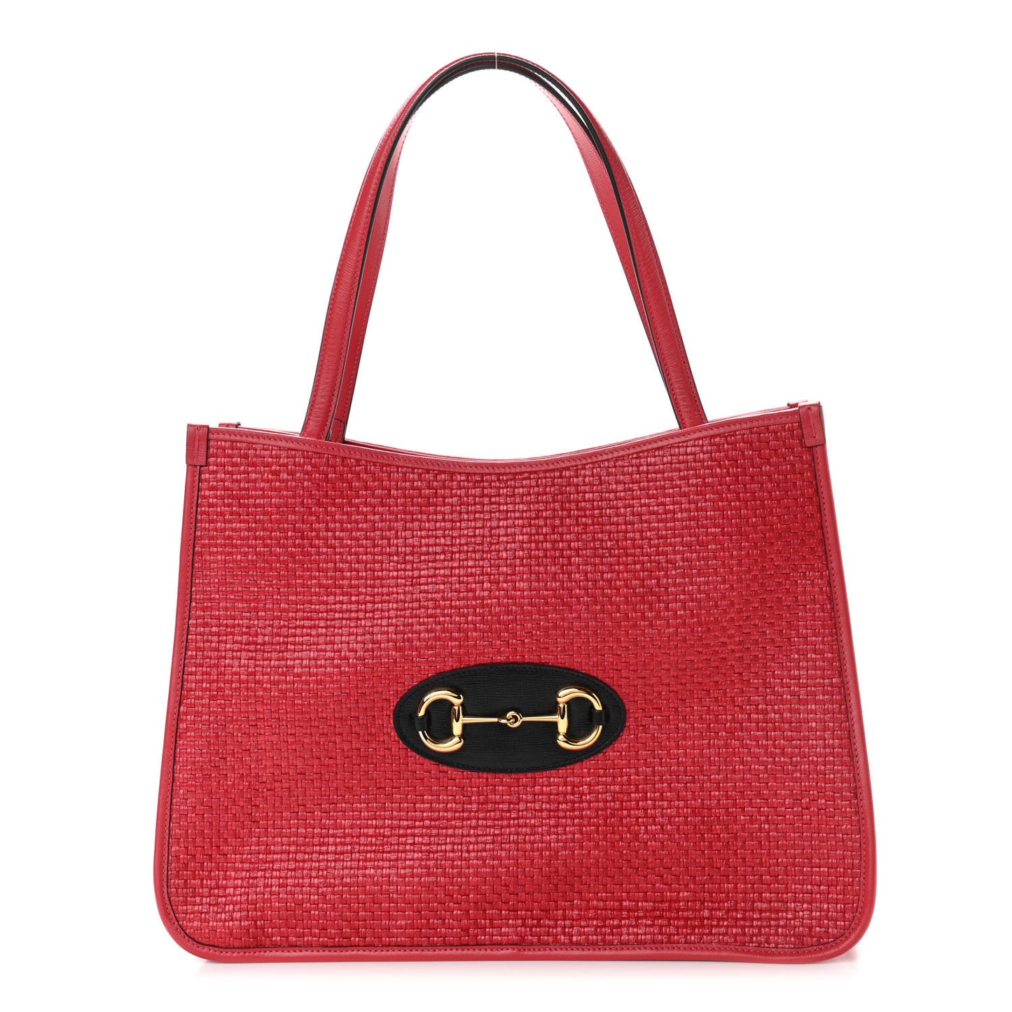 Straw Azalea Calfskin Horsebit 1955 Tote Bag Coral Wave Black