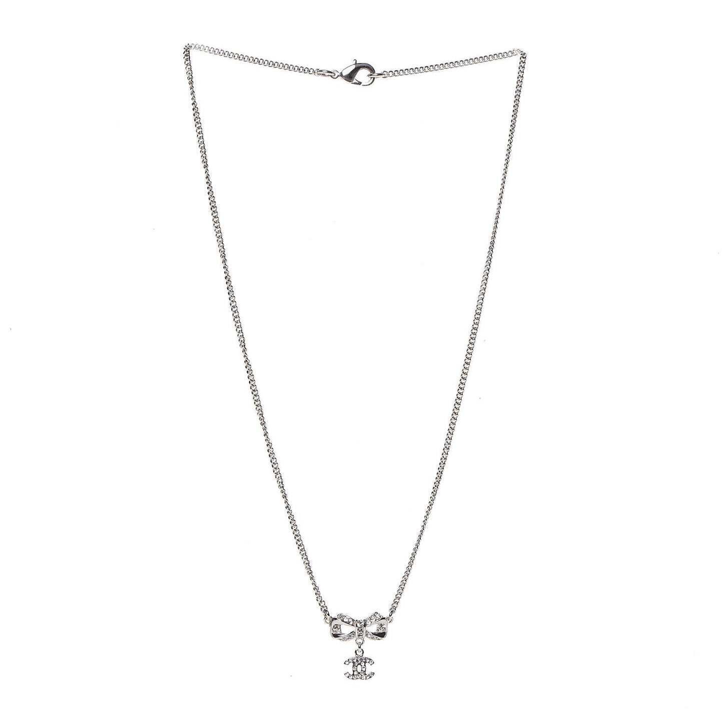 Crystal CC Bow Necklace Silver