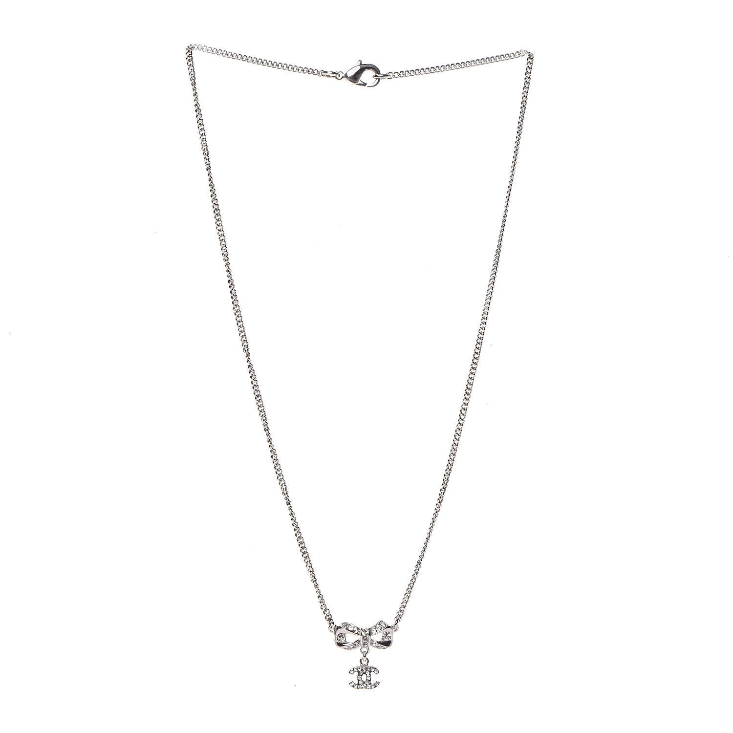 Chanel Crystal CC Bow Necklace Silver 3 of 5
