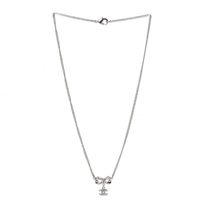 Chanel Crystal CC Bow Necklace Silver 3 of 5