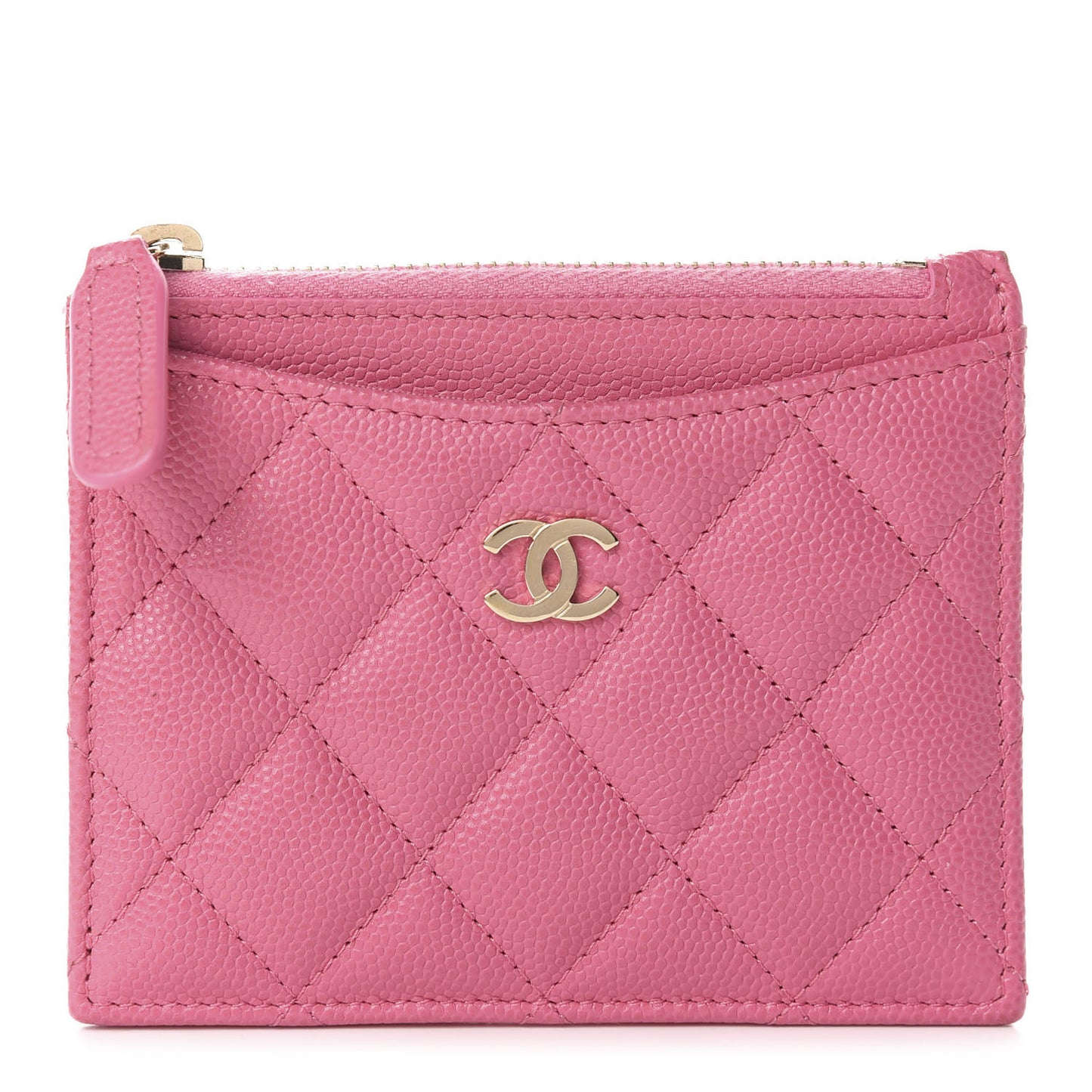 Caviar Quilted CC Zip Card Holder Pink