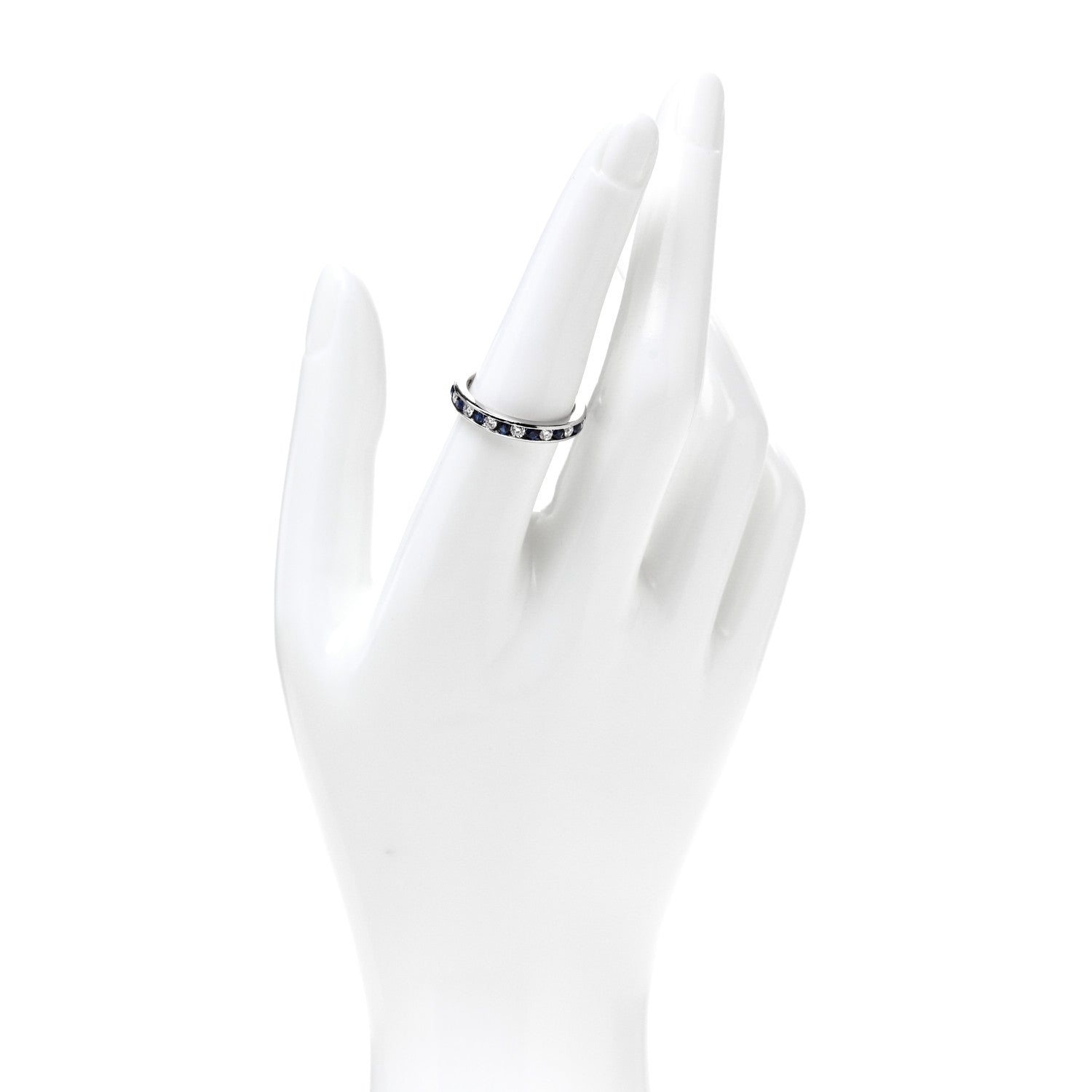 Tiffany Platinum Diamond Blue Sapphire Eternity Band Ring 54 7 1 of 4