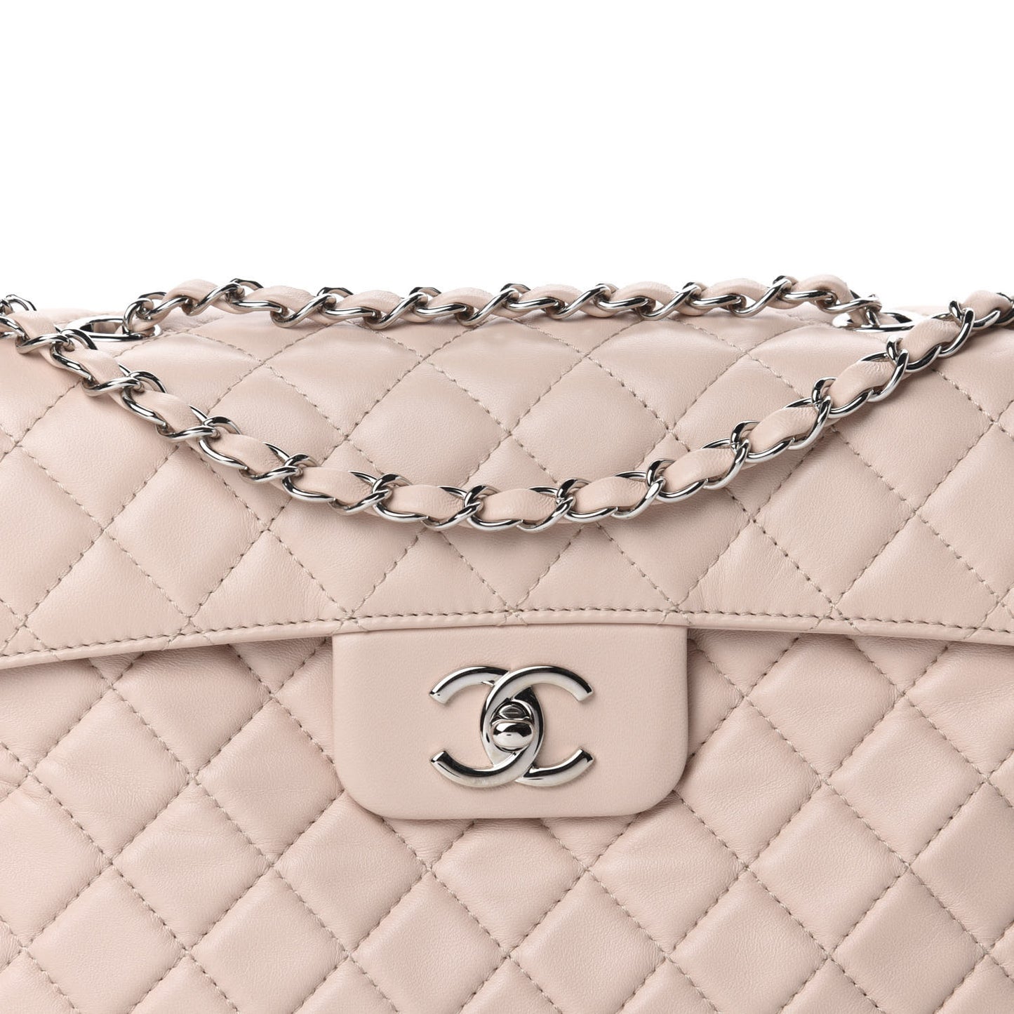 Lambskin Quilted Jumbo by 4 Flap Beige
