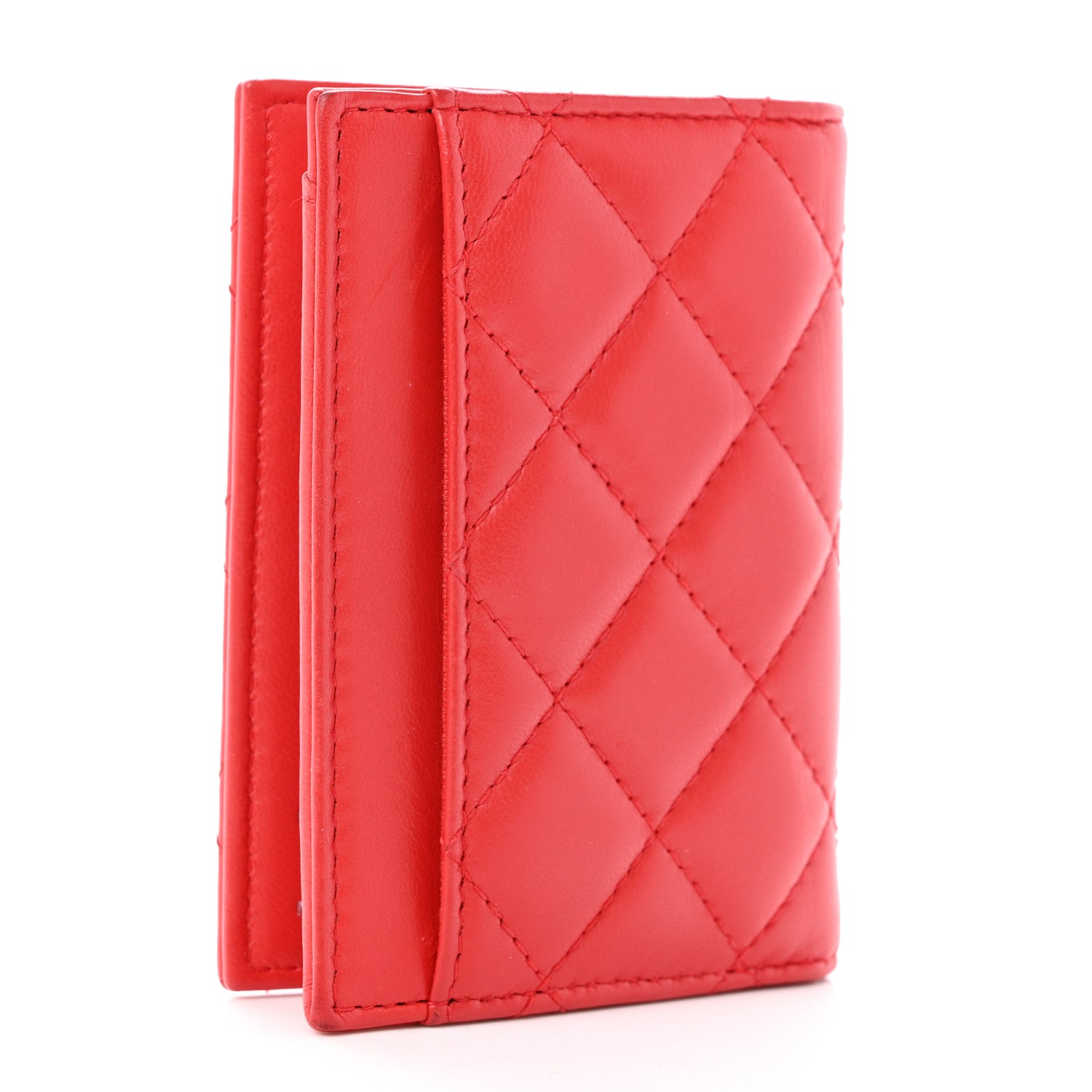 Chanel Lambskin Quilted Card Holder Wallet Red 3 of 14