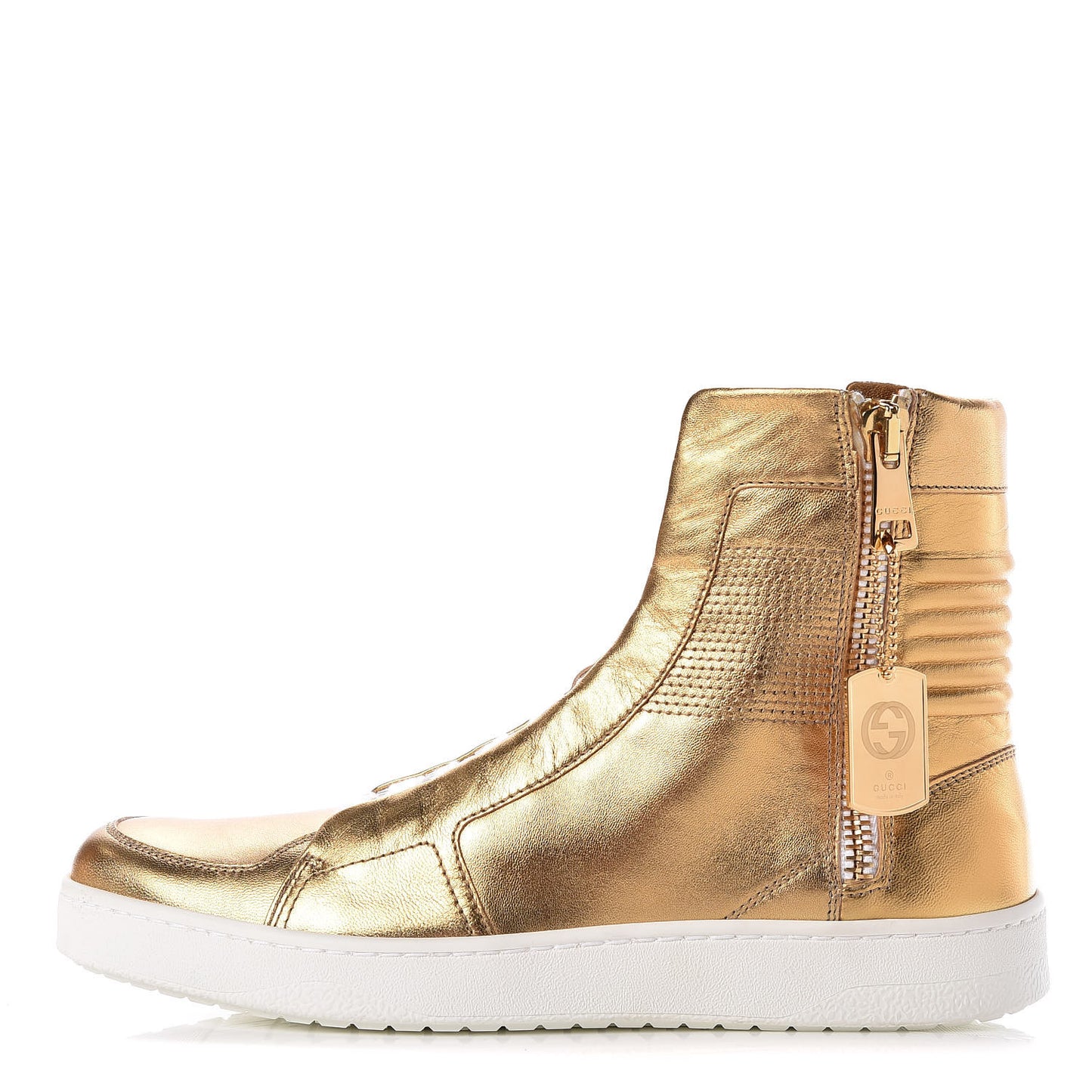 Metallic Nappa Silk Mens Dog Tag High Top Sneakers 7.5 Oro