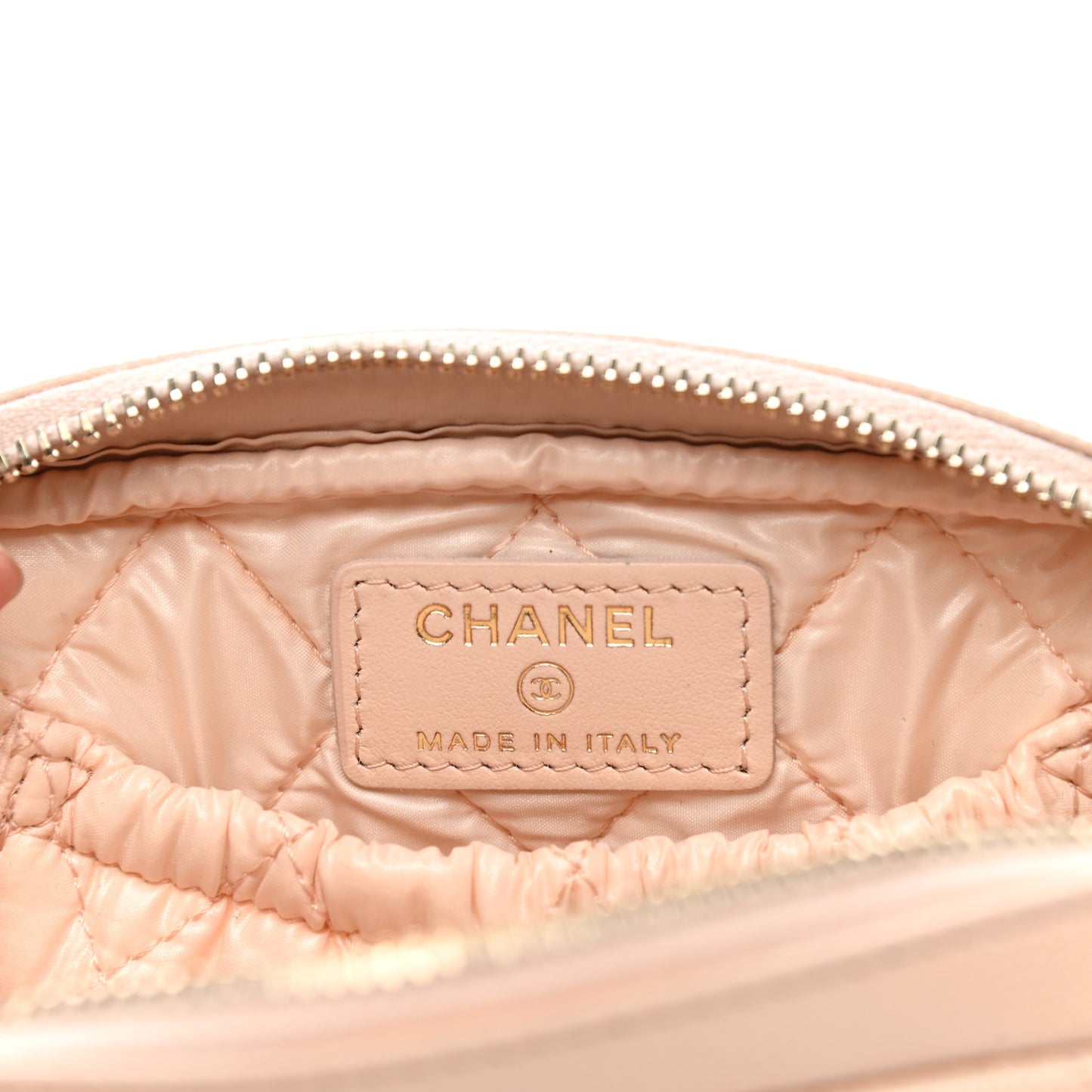 Caviar Quilted Small Curvy Pouch Cosmetic Case Light Beige