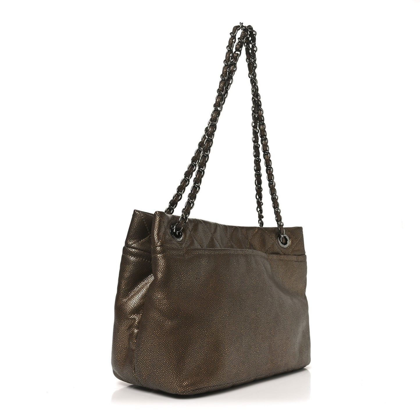 Metallic Caviar Quilted Large Timeless CC Soft Tote Bronze
