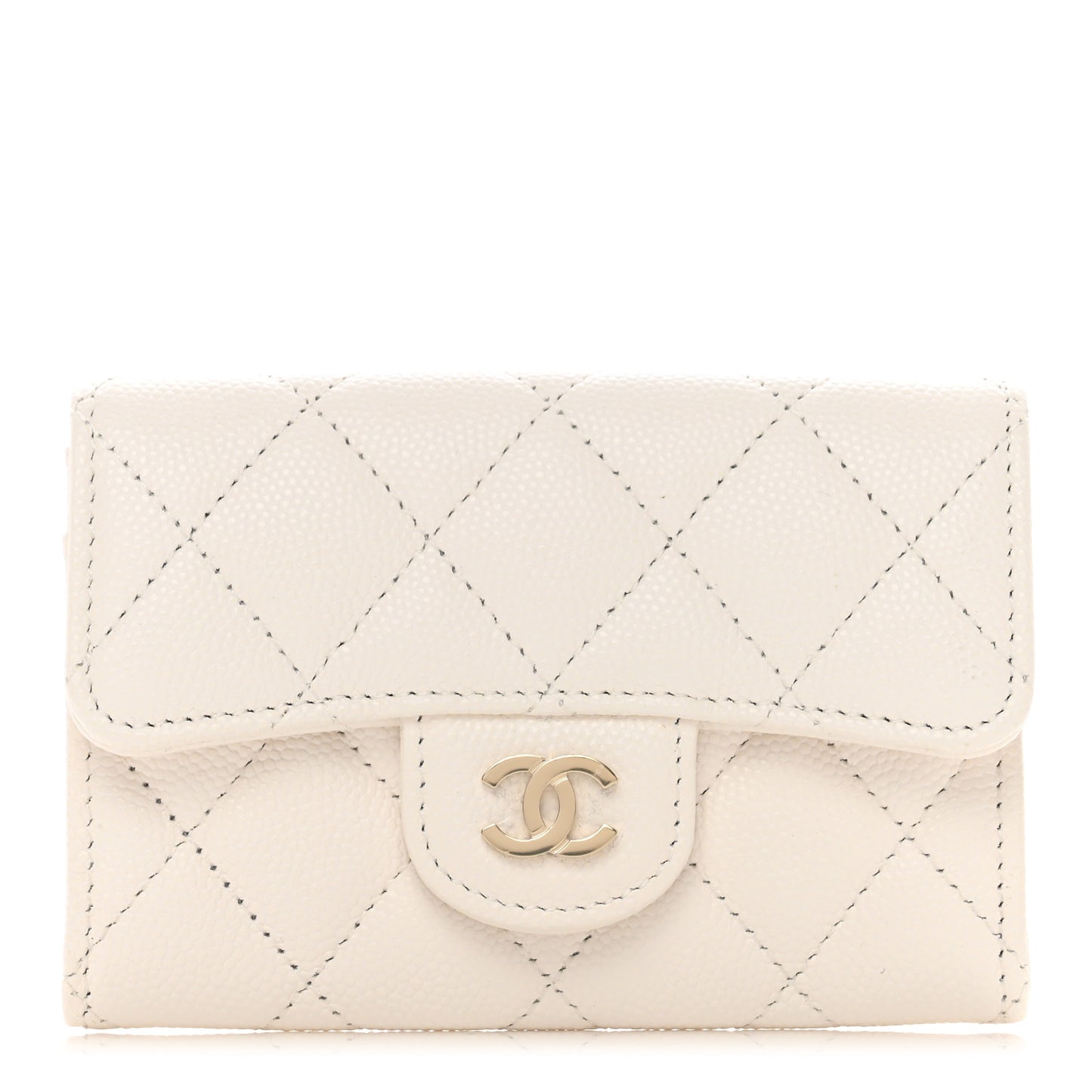 Caviar Quilted Flap Card Holder Wallet White