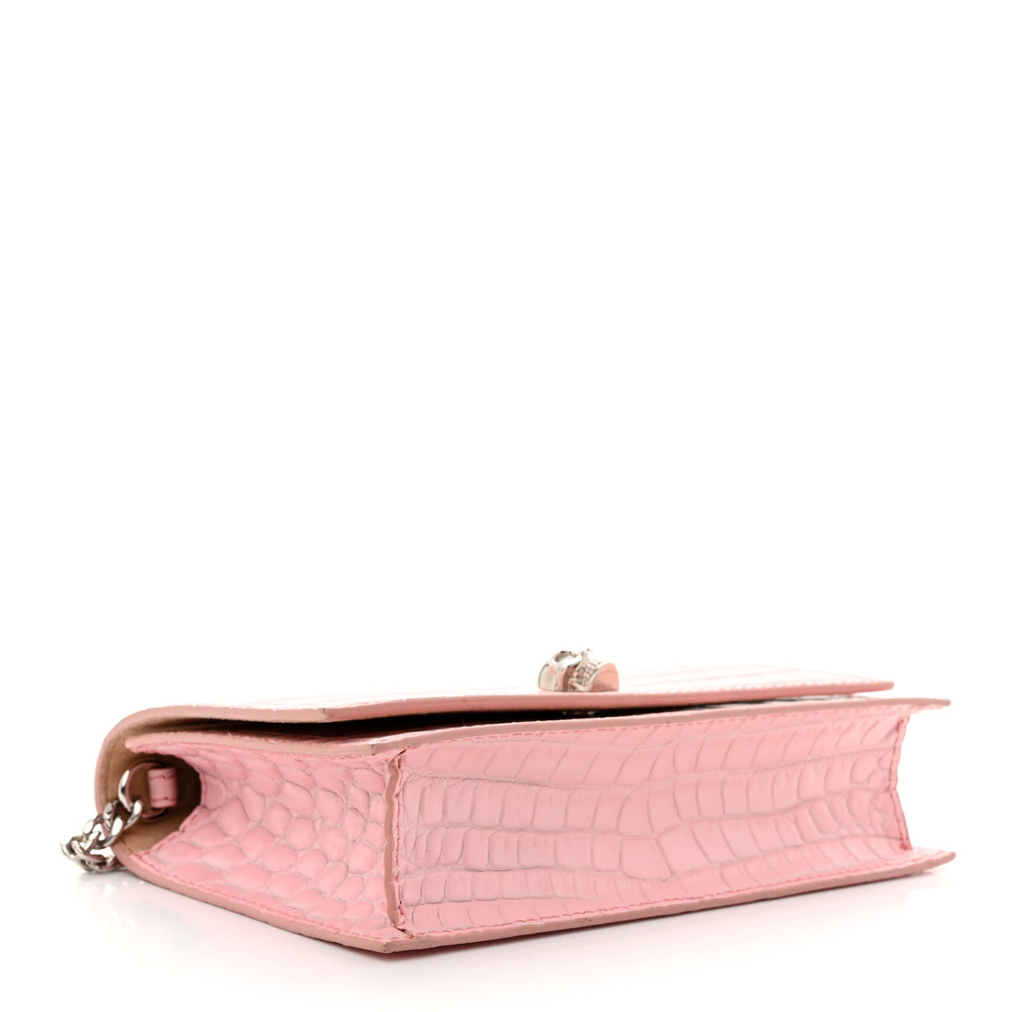 Calfskin Crocodile Embossed Skull Mini Crossbody Bag Pink
