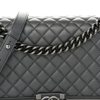 Chanel Metallic Calfskin Quilted New Medium Boy Flap Grey 15 of 19