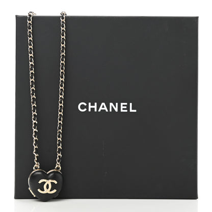 Chanel Lambskin CC Heart Mirror Locket Necklace Gold Black 8 of 8