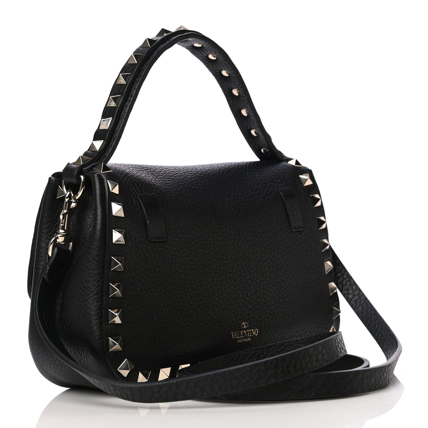 Grainy Calfskin Small Rockstud Top Handle Bag Black