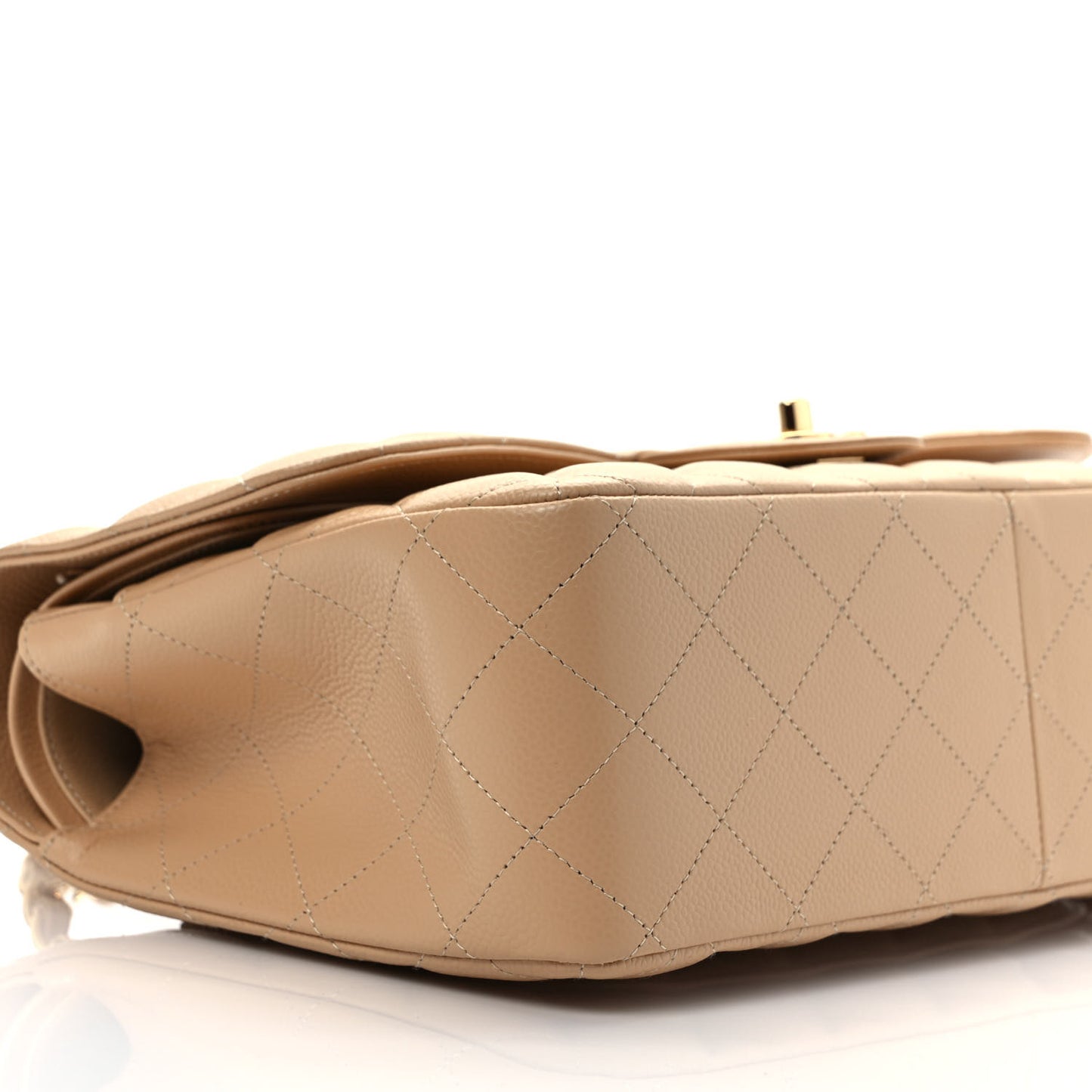 Caviar Quilted Jumbo Double Flap Beige